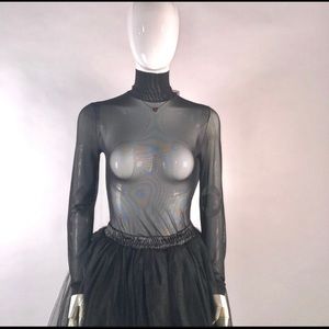 Black Sheer Mock-neck Mesh Top